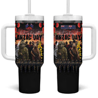 Australia and New Zealand ANZAC Day Tumbler With Handle Kangaroo and Kiwi Bird Soldier Forever in My Thoughts LT03 One Size: 40 oz Black - Polynesian Pride