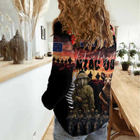 Australia and New Zealand ANZAC Day Women Casual Shirt Kangaroo and Kiwi Bird Soldier - Forever in My Thoughts LT03 - Polynesian Pride