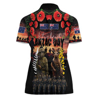 Australia and New Zealand ANZAC Day Women Polo Shirt Kangaroo and Kiwi Bird Soldier - Forever in My Thoughts LT03 - Polynesian Pride