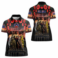 Australia and New Zealand ANZAC Day Women Polo Shirt Kangaroo and Kiwi Bird Soldier - Forever in My Thoughts LT03 - Polynesian Pride