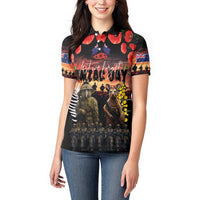 Australia and New Zealand ANZAC Day Women Polo Shirt Kangaroo and Kiwi Bird Soldier - Forever in My Thoughts LT03 - Polynesian Pride