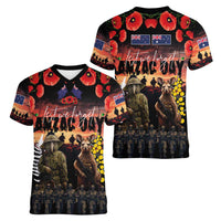 Australia and New Zealand ANZAC Day Women V-Neck T-Shirt Kangaroo and Kiwi Bird Soldier - Forever in My Thoughts LT03 - Polynesian Pride