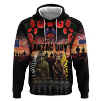 Australia and New Zealand ANZAC Day Zip Hoodie Kangaroo and Kiwi Bird Soldier - Forever in My Thoughts LT03 Pullover Hoodie Black - Polynesian Pride