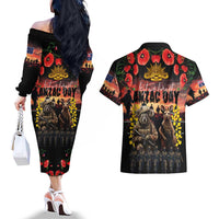 Australia ANZAC Day Couples Matching Off The Shoulder Long Sleeve Dress and Hawaiian Shirt Kangaroo and Koala Soldier - Forever in My Thoughts LT03 - Polynesian Pride