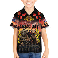 Australia ANZAC Day Family Matching Long Sleeve Bodycon Dress and Hawaiian Shirt Kangaroo and Koala Soldier - Forever in My Thoughts LT03 Son's Shirt Black - Polynesian Pride