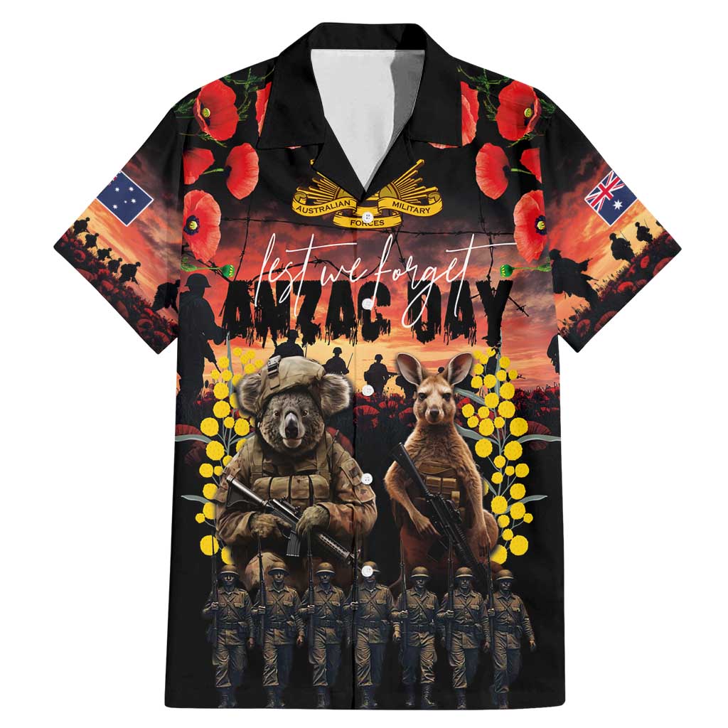 Australia ANZAC Day Family Matching Mermaid Dress and Hawaiian Shirt Kangaroo and Koala Soldier - Forever in My Thoughts LT03 Dad's Shirt - Short Sleeve Black - Polynesian Pride