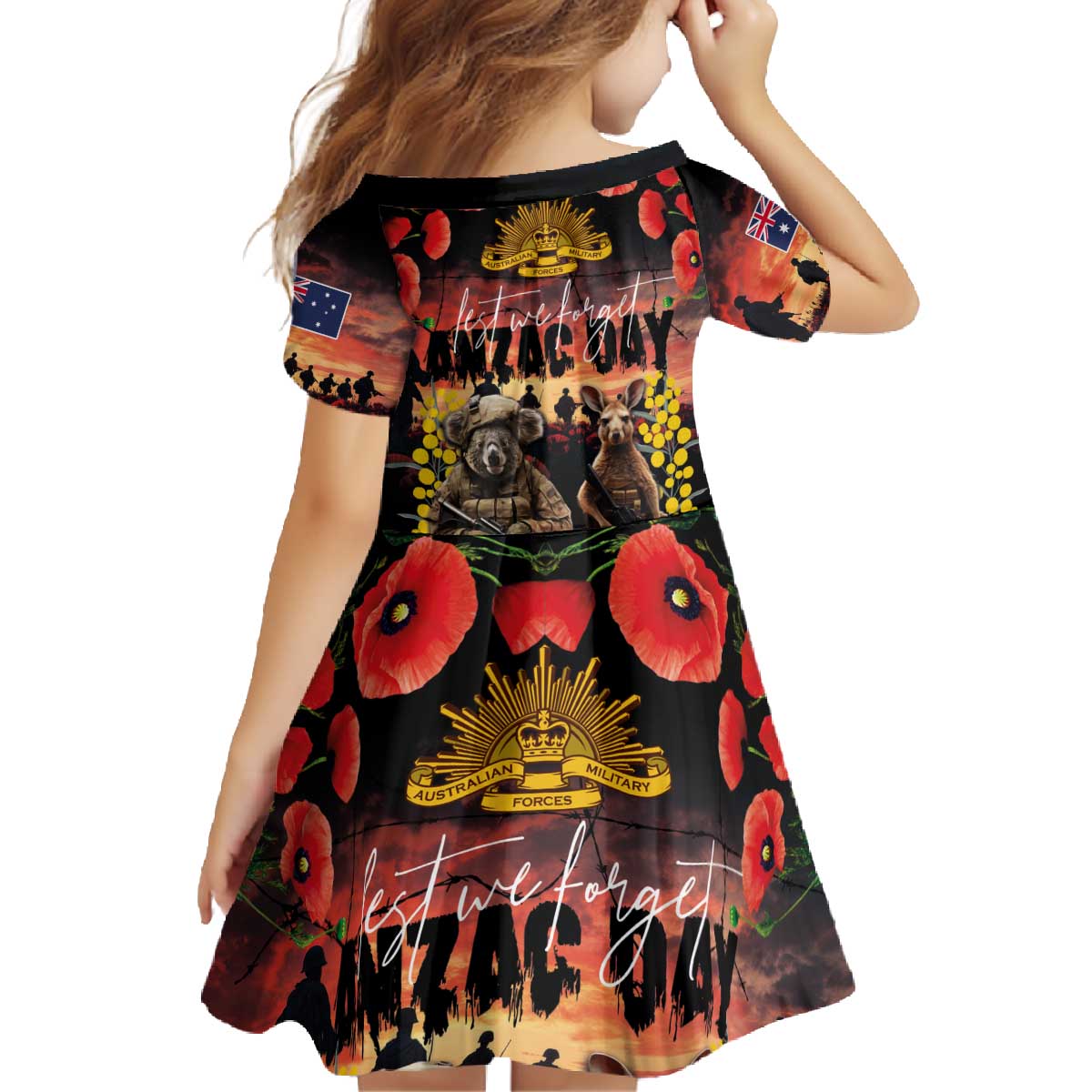 Australia ANZAC Day Family Matching Off The Shoulder Long Sleeve Dress and Hawaiian Shirt Kangaroo and Koala Soldier - Forever in My Thoughts LT03 - Polynesian Pride