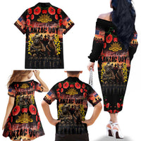 Australia ANZAC Day Family Matching Off The Shoulder Long Sleeve Dress and Hawaiian Shirt Kangaroo and Koala Soldier - Forever in My Thoughts LT03 - Polynesian Pride