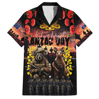Australia ANZAC Day Family Matching Off The Shoulder Long Sleeve Dress and Hawaiian Shirt Kangaroo and Koala Soldier - Forever in My Thoughts LT03 Dad's Shirt - Short Sleeve Black - Polynesian Pride