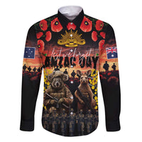 Australia ANZAC Day Family Matching Short Sleeve Bodycon Dress and Hawaiian Shirt Kangaroo and Koala Soldier - Forever in My Thoughts LT03 Dad's Shirt - Long Sleeve Black - Polynesian Pride