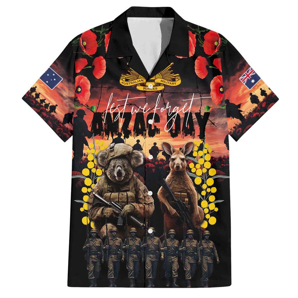 Australia ANZAC Day Family Matching Summer Maxi Dress and Hawaiian Shirt Kangaroo and Koala Soldier - Forever in My Thoughts LT03 Dad's Shirt - Short Sleeve Black - Polynesian Pride