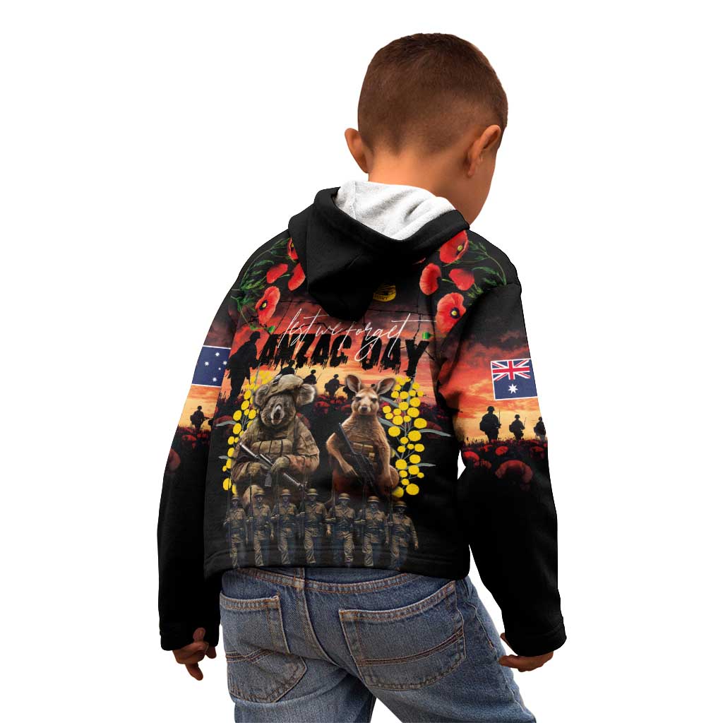 Australia ANZAC Day Kid Hoodie Kangaroo and Koala Soldier - Forever in My Thoughts LT03 - Polynesian Pride