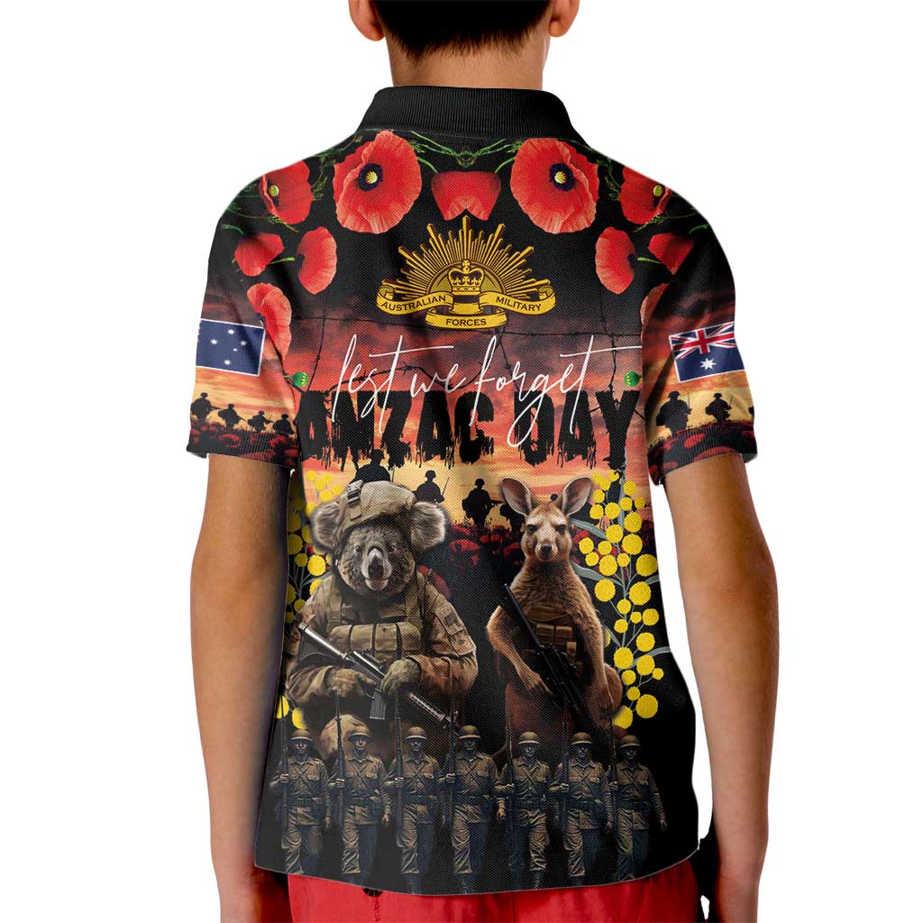 Australia ANZAC Day Kid Polo Shirt Kangaroo and Koala Soldier - Forever in My Thoughts