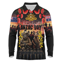 Australia ANZAC Day Long Sleeve Polo Shirt Kangaroo and Koala Soldier - Forever in My Thoughts
