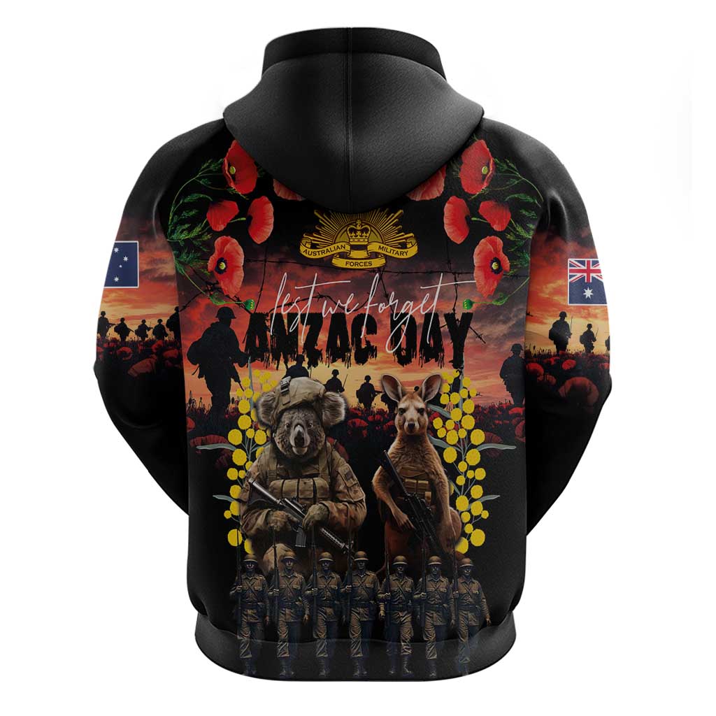 Australia ANZAC Day Zip Hoodie Kangaroo and Koala Soldier - Forever in My Thoughts LT03 - Polynesian Pride