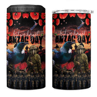 New Zealand ANZAC Day 4 in 1 Can Cooler Tumbler Tui Bird and Kiwi Bird Soldier Forever in My Thoughts LT03 One Size: 16 oz Black - Polynesian Pride