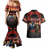New Zealand ANZAC Day Couples Matching Mermaid Dress and Hawaiian Shirt Tui Bird and Kiwi Bird Soldier - Forever in My Thoughts LT03 - Polynesian Pride