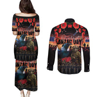New Zealand ANZAC Day Couples Matching Puletasi and Long Sleeve Button Shirt Tui Bird and Kiwi Bird Soldier - Forever in My Thoughts LT03 - Polynesian Pride