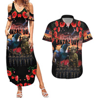 New Zealand ANZAC Day Couples Matching Summer Maxi Dress and Hawaiian Shirt Tui Bird and Kiwi Bird Soldier - Forever in My Thoughts LT03 Black - Polynesian Pride