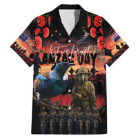 New Zealand ANZAC Day Family Matching Mermaid Dress and Hawaiian Shirt Tui Bird and Kiwi Bird Soldier - Forever in My Thoughts LT03 Dad's Shirt - Short Sleeve Black - Polynesian Pride