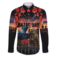 New Zealand ANZAC Day Family Matching Mermaid Dress and Hawaiian Shirt Tui Bird and Kiwi Bird Soldier - Forever in My Thoughts LT03 Dad's Shirt - Long Sleeve Black - Polynesian Pride