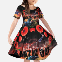 New Zealand ANZAC Day Family Matching Off The Shoulder Long Sleeve Dress and Hawaiian Shirt Tui Bird and Kiwi Bird Soldier - Forever in My Thoughts LT03 Daughter's Dress Black - Polynesian Pride