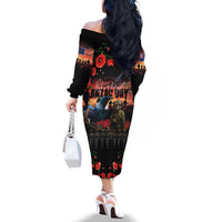 New Zealand ANZAC Day Family Matching Off The Shoulder Long Sleeve Dress and Hawaiian Shirt Tui Bird and Kiwi Bird Soldier - Forever in My Thoughts LT03 - Polynesian Pride