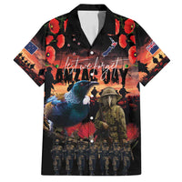 New Zealand ANZAC Day Family Matching Off Shoulder Short Dress and Hawaiian Shirt Tui Bird and Kiwi Bird Soldier - Forever in My Thoughts LT03 Dad's Shirt - Short Sleeve Black - Polynesian Pride
