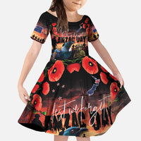 New Zealand ANZAC Day Family Matching Short Sleeve Bodycon Dress and Hawaiian Shirt Tui Bird and Kiwi Bird Soldier - Forever in My Thoughts LT03 Daughter's Dress Black - Polynesian Pride