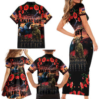New Zealand ANZAC Day Family Matching Short Sleeve Bodycon Dress and Hawaiian Shirt Tui Bird and Kiwi Bird Soldier - Forever in My Thoughts LT03 - Polynesian Pride