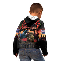 New Zealand ANZAC Day Kid Hoodie Tui Bird and Kiwi Bird Soldier - Forever in My Thoughts LT03 - Polynesian Pride