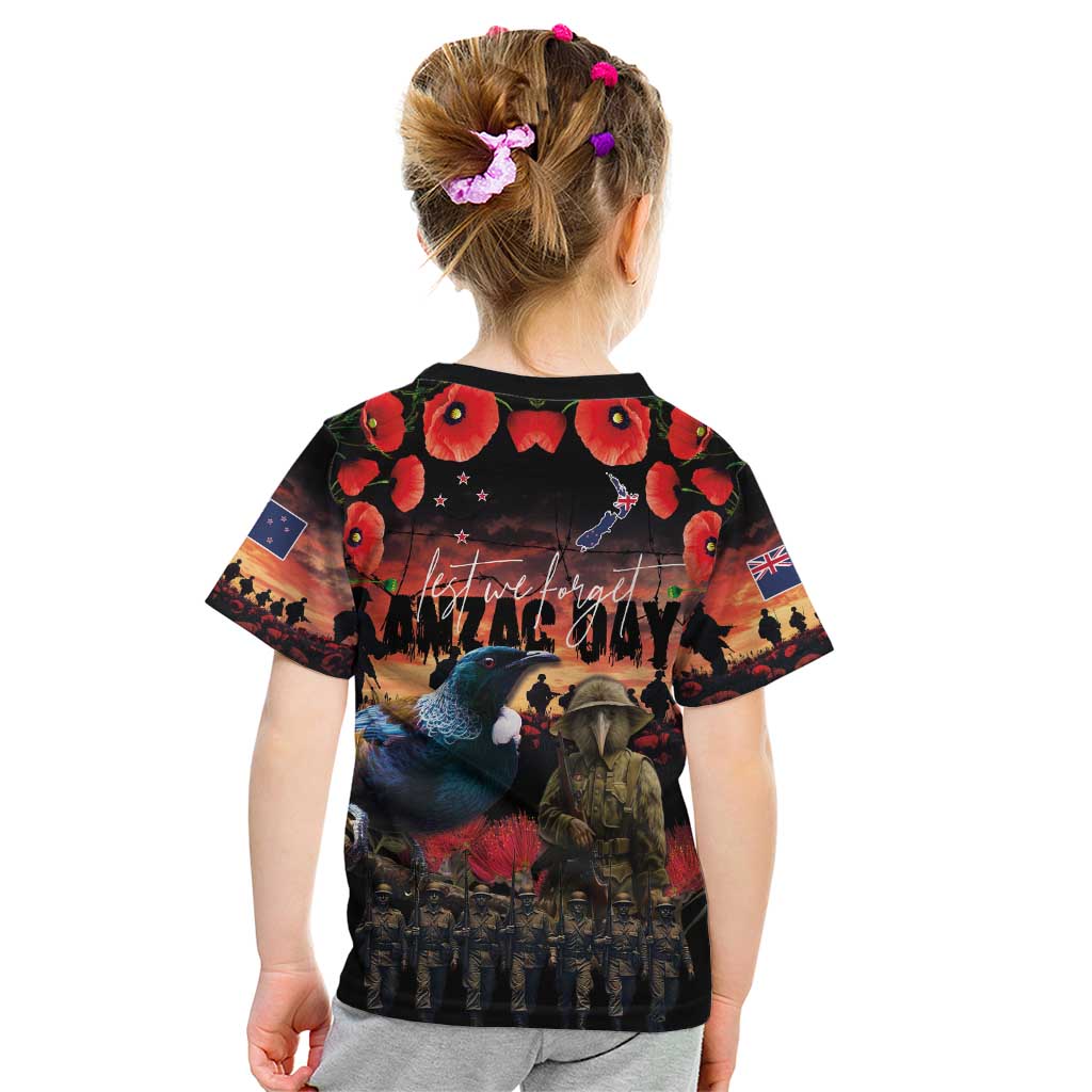 New Zealand ANZAC Day Kid T Shirt Tui Bird and Kiwi Bird Soldier - Forever in My Thoughts LT03 - Polynesian Pride