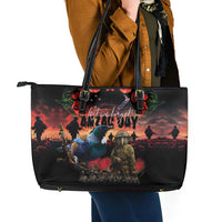 New Zealand ANZAC Day Leather Tote Bag Tui Bird and Kiwi Bird Soldier - Forever in My Thoughts LT03 - Polynesian Pride