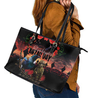 New Zealand ANZAC Day Leather Tote Bag Tui Bird and Kiwi Bird Soldier - Forever in My Thoughts LT03 - Polynesian Pride