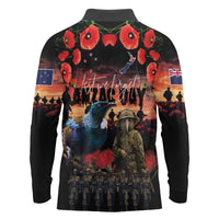 New Zealand ANZAC Day Long Sleeve Polo Shirt Tui Bird and Kiwi Bird Soldier - Forever in My Thoughts LT03 - Polynesian Pride