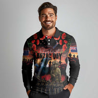 New Zealand ANZAC Day Long Sleeve Polo Shirt Tui Bird and Kiwi Bird Soldier - Forever in My Thoughts LT03 - Polynesian Pride