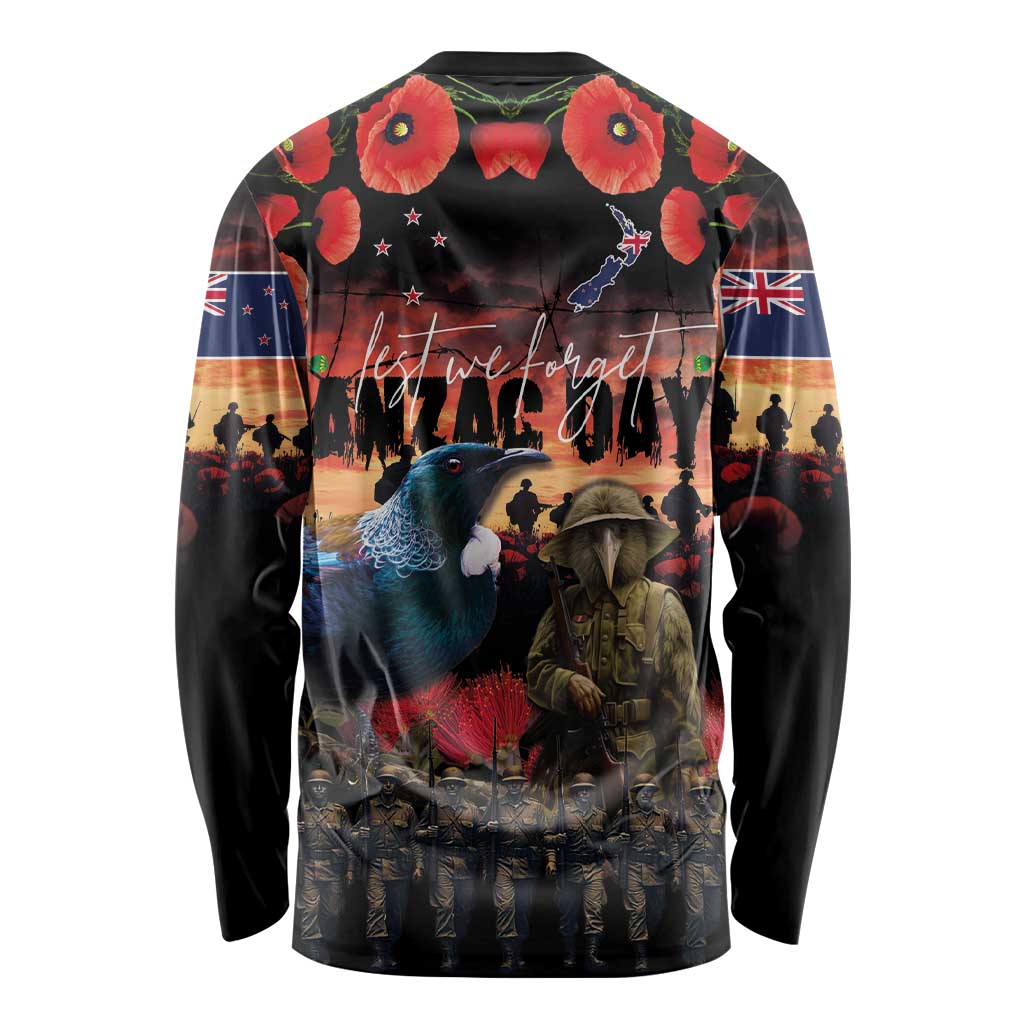 New Zealand ANZAC Day Long Sleeve Shirt Tui Bird and Kiwi Bird Soldier - Forever in My Thoughts LT03 - Polynesian Pride
