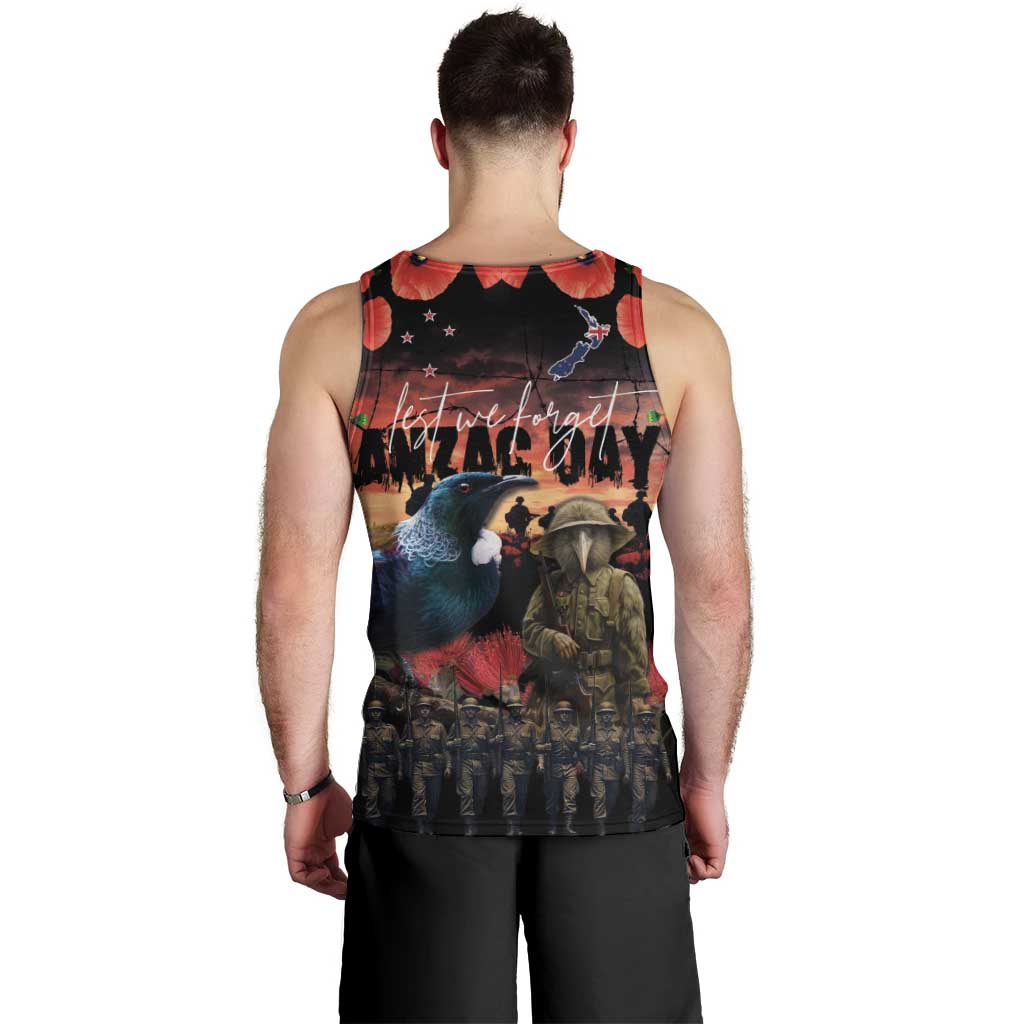 New Zealand ANZAC Day Men Tank Top Tui Bird and Kiwi Bird Soldier - Forever in My Thoughts LT03 - Polynesian Pride