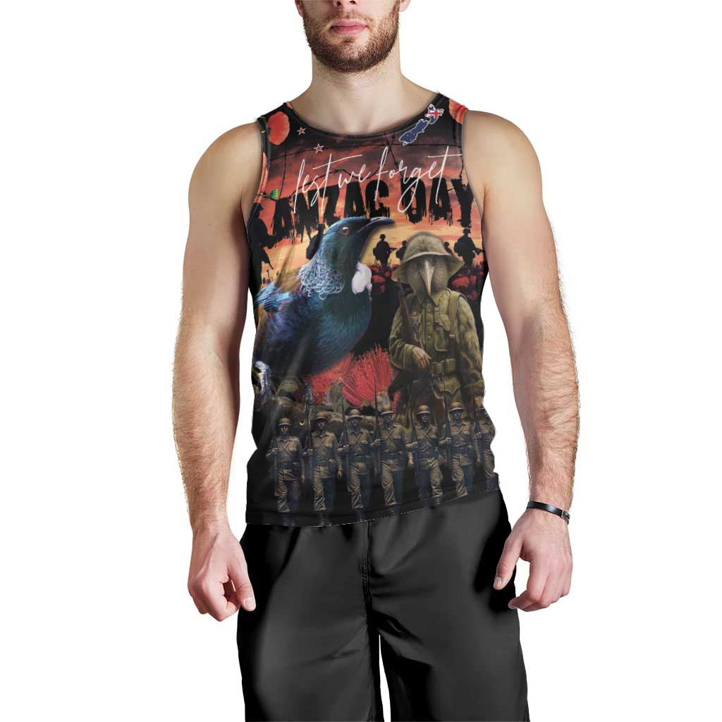 New Zealand ANZAC Day Men Tank Top Tui Bird and Kiwi Bird Soldier - Forever in My Thoughts LT03 - Polynesian Pride