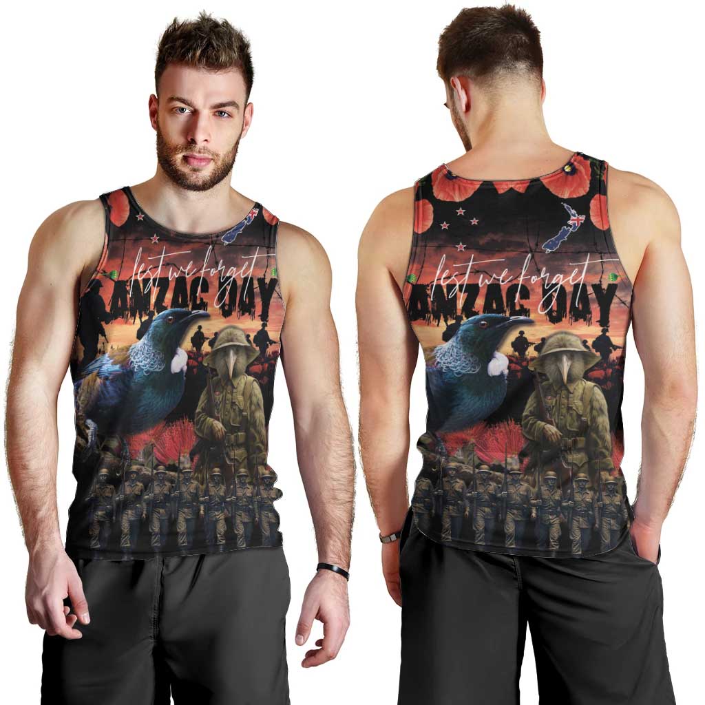 New Zealand ANZAC Day Men Tank Top Tui Bird and Kiwi Bird Soldier - Forever in My Thoughts LT03 - Polynesian Pride