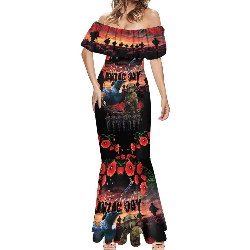 New Zealand ANZAC Day Mermaid Dress Tui Bird and Kiwi Bird Soldier - Forever in My Thoughts LT03 - Polynesian Pride