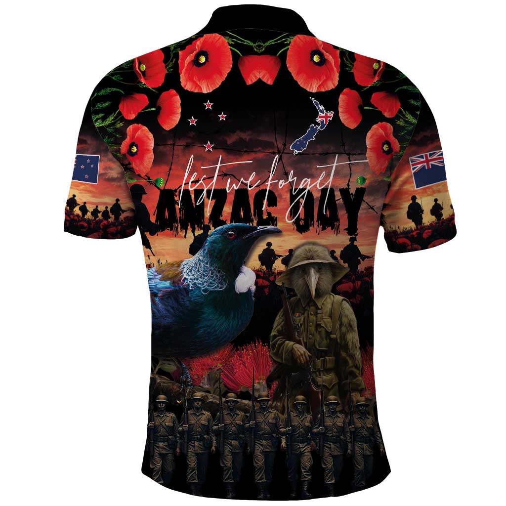 New Zealand ANZAC Day Polo Shirt Tui Bird and Kiwi Bird Soldier - Forever in My Thoughts LT03 - Polynesian Pride