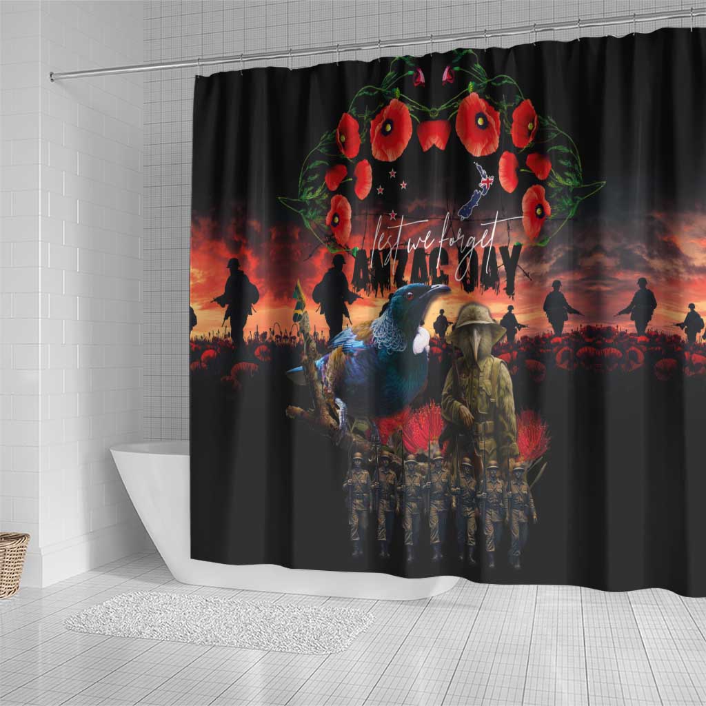 New Zealand ANZAC Day Shower Curtain Tui Bird and Kiwi Bird Soldier - Forever in My Thoughts LT03 - Polynesian Pride