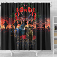 New Zealand ANZAC Day Shower Curtain Tui Bird and Kiwi Bird Soldier - Forever in My Thoughts LT03 - Polynesian Pride