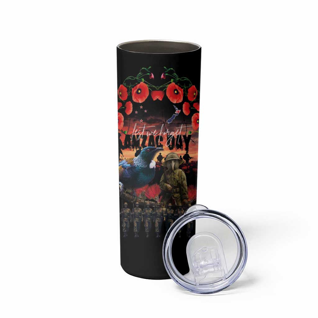 New Zealand ANZAC Day Skinny Tumbler Tui Bird and Kiwi Bird Soldier Forever in My Thoughts LT03 - Polynesian Pride