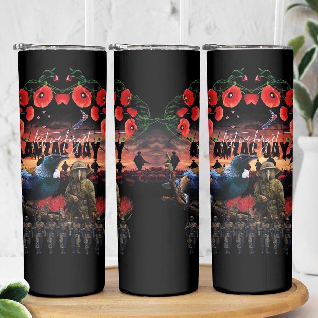New Zealand ANZAC Day Skinny Tumbler Tui Bird and Kiwi Bird Soldier Forever in My Thoughts LT03 - Polynesian Pride