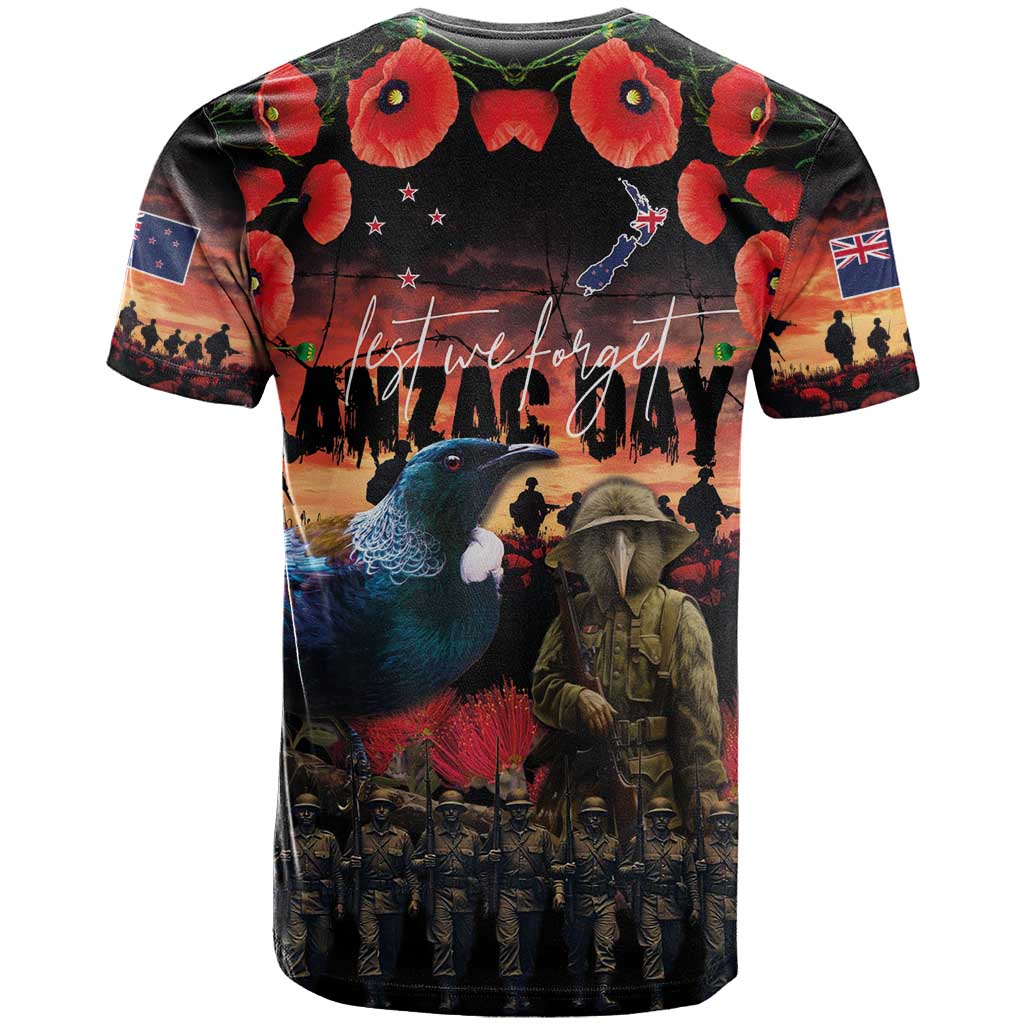 New Zealand ANZAC Day T Shirt Tui Bird and Kiwi Bird Soldier - Forever in My Thoughts LT03 - Polynesian Pride