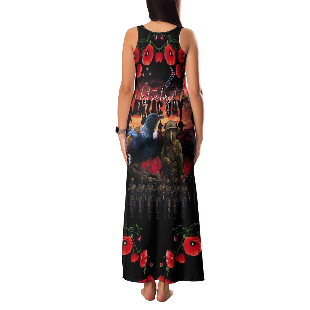 New Zealand ANZAC Day Tank Maxi Dress Tui Bird and Kiwi Bird Soldier - Forever in My Thoughts LT03 - Polynesian Pride