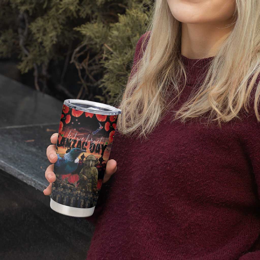 New Zealand ANZAC Day Tumbler Cup Tui Bird and Kiwi Bird Soldier Forever in My Thoughts LT03 - Polynesian Pride
