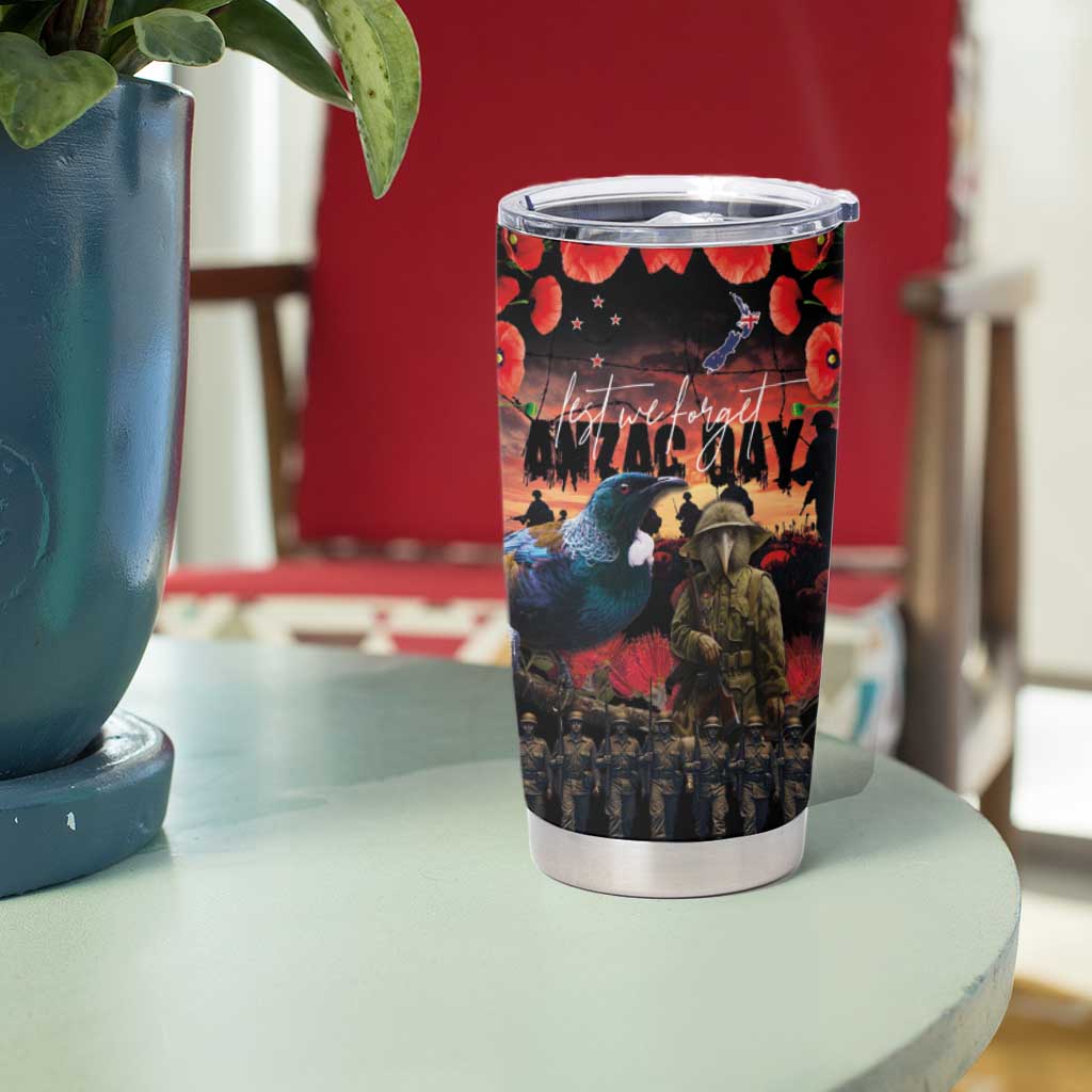 New Zealand ANZAC Day Tumbler Cup Tui Bird and Kiwi Bird Soldier Forever in My Thoughts LT03 - Polynesian Pride